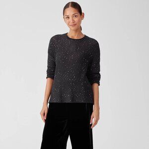 Eileen Fisher NWT Merino Wool Charcoal Gray Sequin Sweater 1X